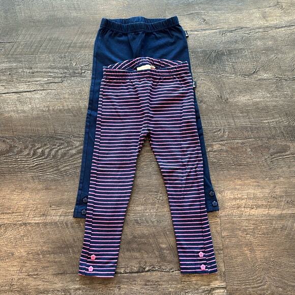 JoJo Maman Bebe BUNDLE (2) Navy/Fuchsia Stripe Leggings - Picture 1 of 13